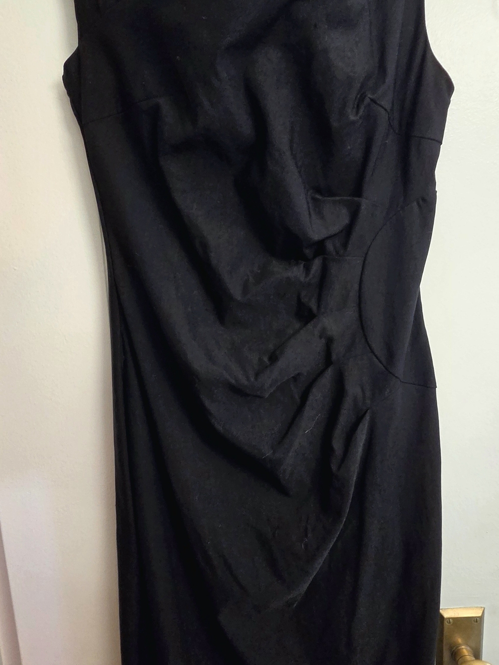 Sleek Black Sleeveless Midi Dress With Assymetrical Neckline